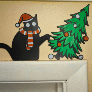 Gato Navideño Decoración Puerta