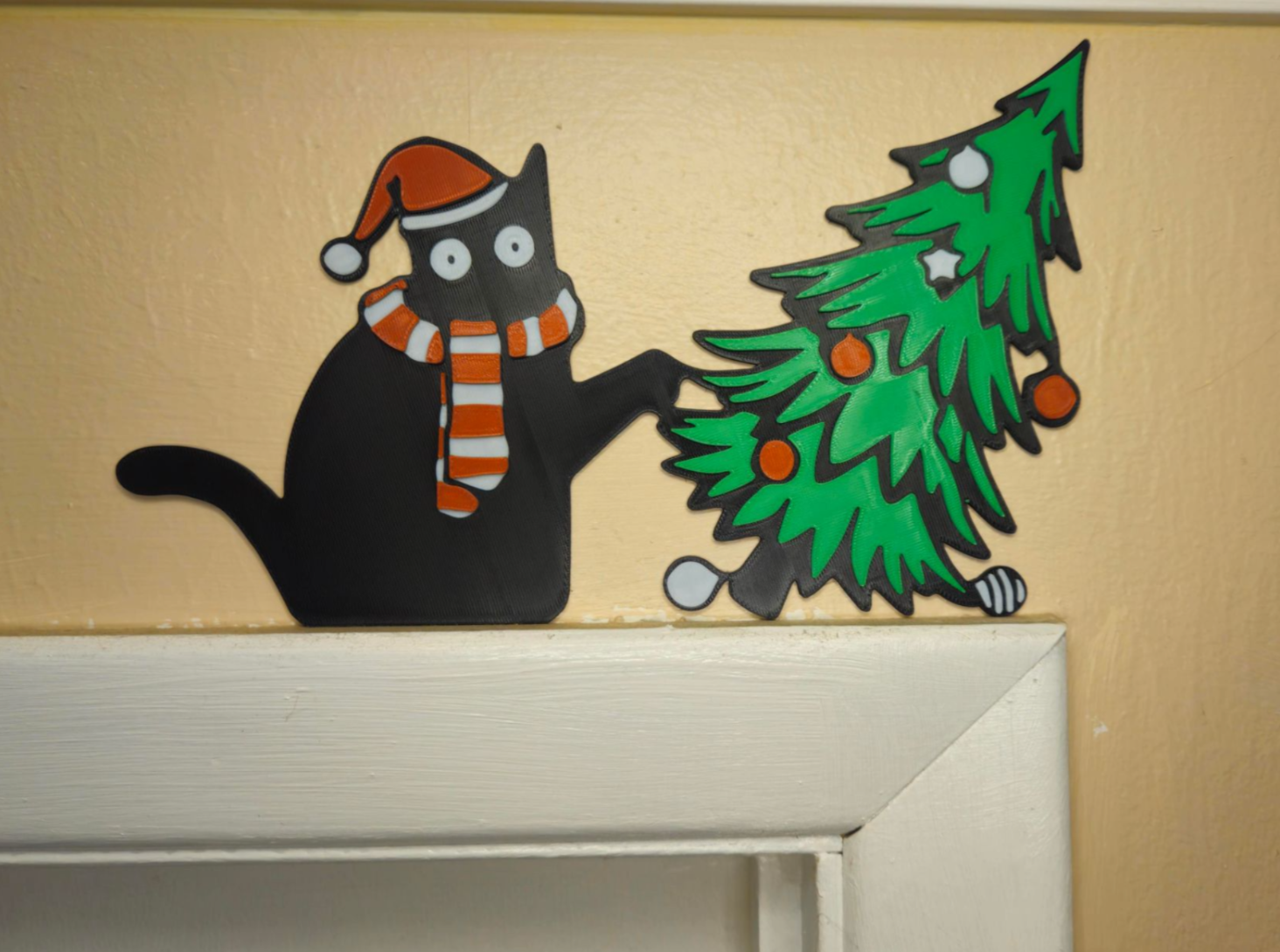 Gato Navideño Decoración Puerta